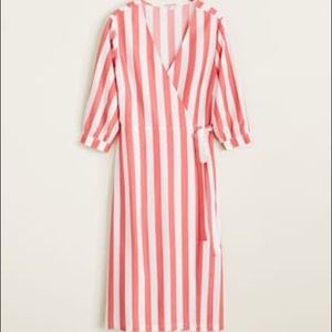 MANGO Red and White Striped Dress